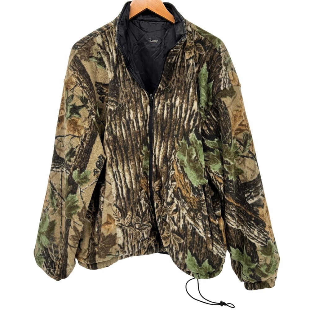 Duxbak Reversible Jacket Mens Large Camo Fleece‎ Black Nylon Full Zip + Pockets